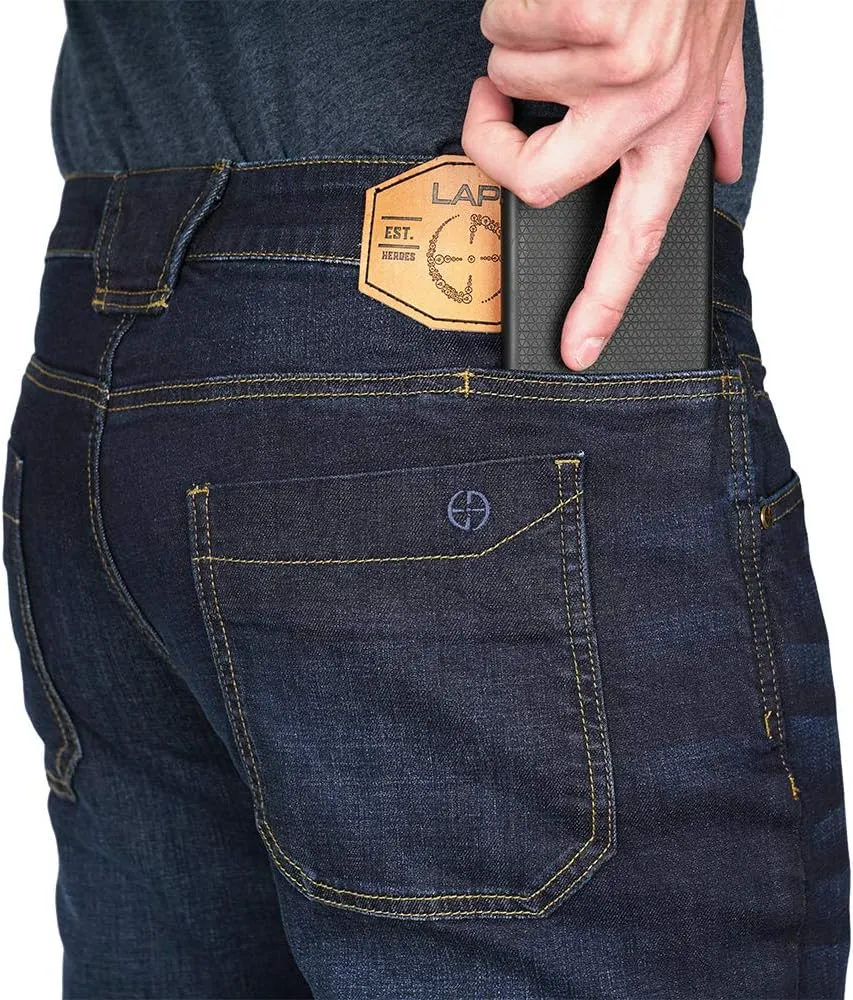 - Durable Stretch Denim$ EDC Waistband$ Vintage Wash$ Multi-Pocket Design LAPG Men's Terrain Flex Slim Fit Tactical raven verdict execution ideologically Jeans 