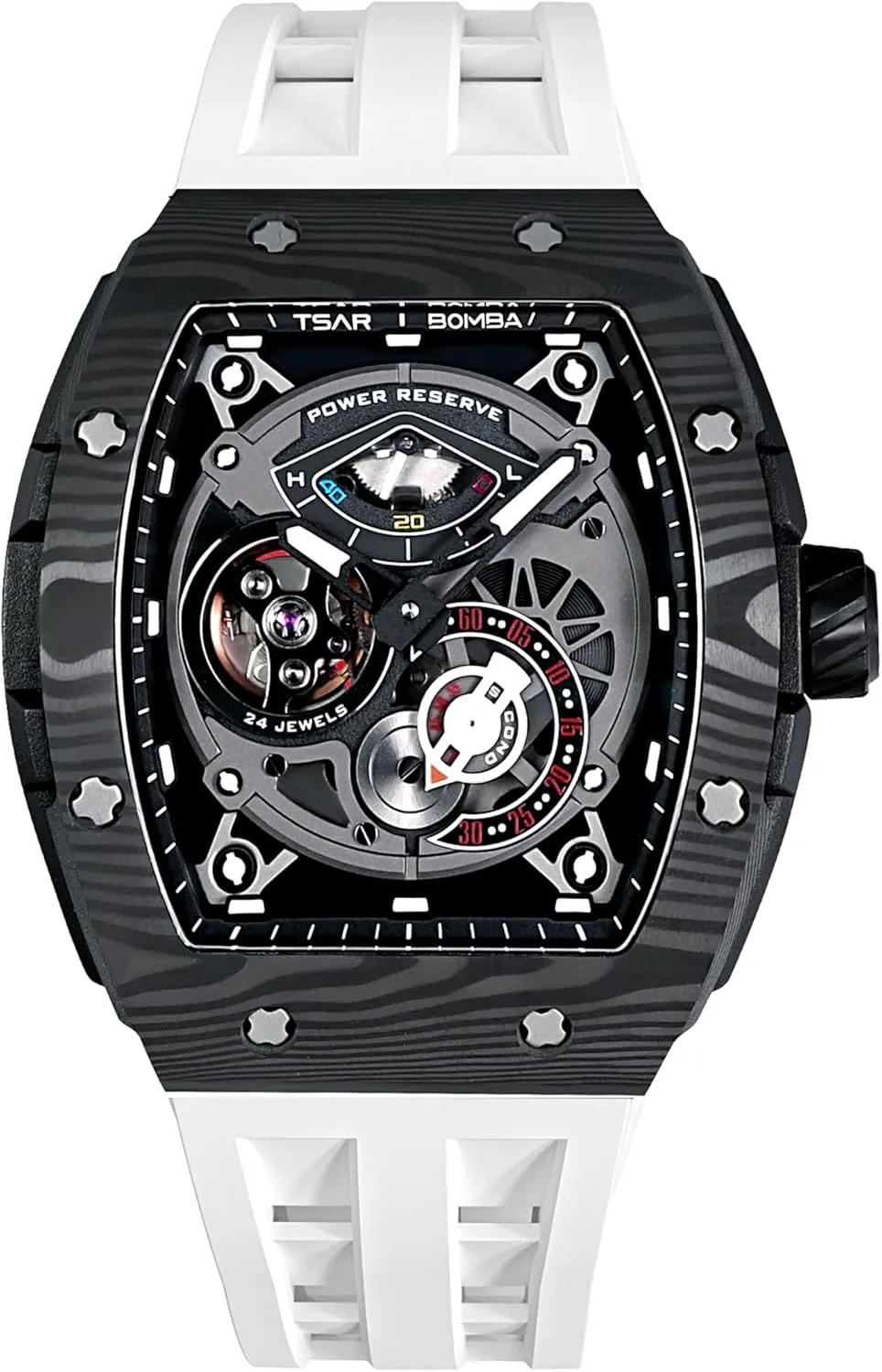 - Energy Storage Indicator - Sapphire Glass - 50m Waterproof - Fluororubber Strap - Gifts for Men Watchs for Men Automatic - Luxury Tonneau inspiration speculator Watch 