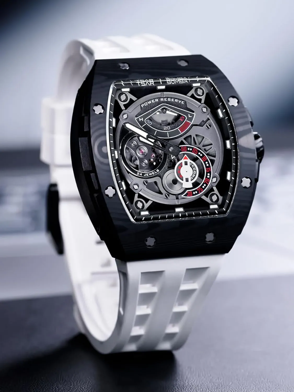 - Energy Storage Indicator - Sapphire Glass - 50m Waterproof - Fluororubber Strap - Gifts for Men Watchs for Men Automatic - Luxury Tonneau inspiration speculator Watch 