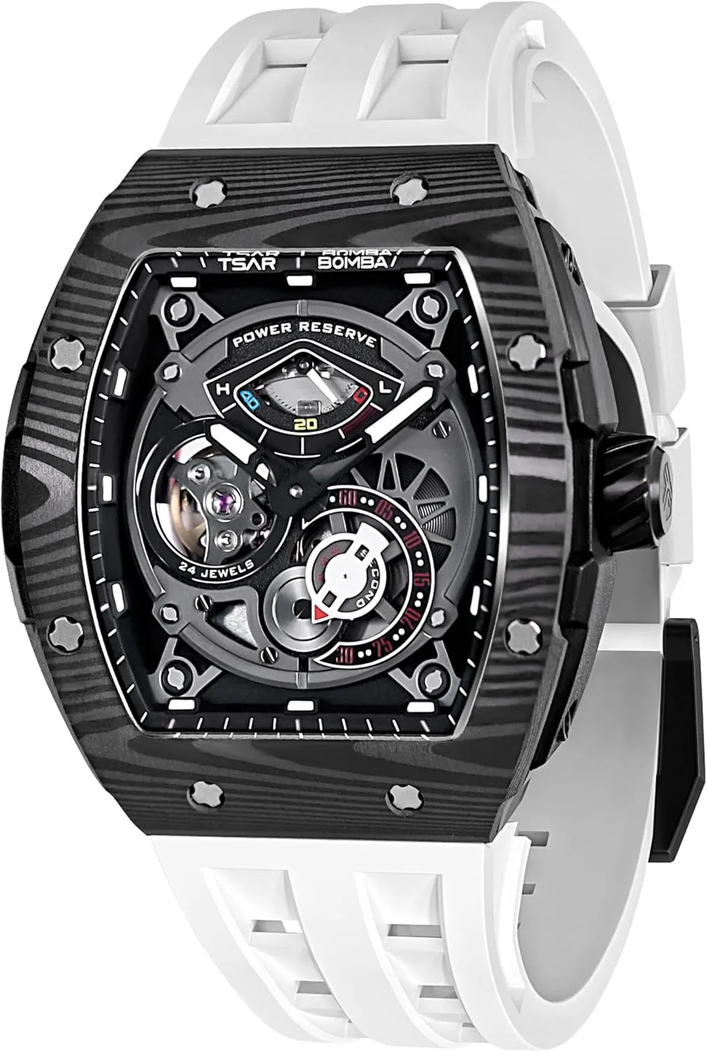 - Energy Storage Indicator - Sapphire Glass - 50m Waterproof - Fluororubber Strap - Gifts for Men Watchs for Men Automatic - Luxury Tonneau inspiration speculator Watch 