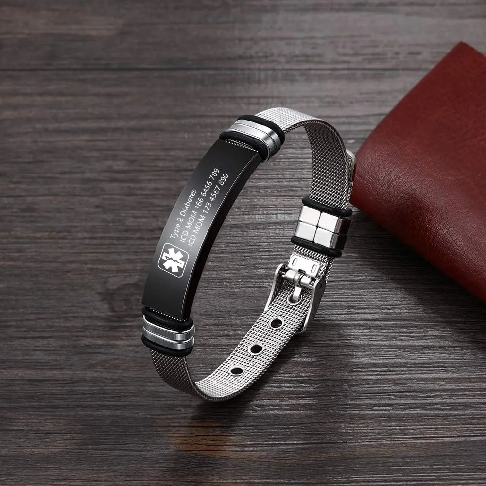 - Free Engraving, ethic Stainless Steel, 7.9-8.7 Inch LanM Medical Alert Bracelets for Men & Women 