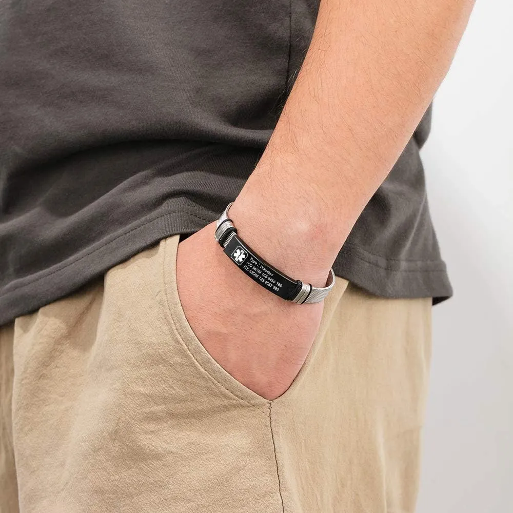 - Free Engraving, ethic Stainless Steel, 7.9-8.7 Inch LanM Medical Alert Bracelets for Men & Women 
