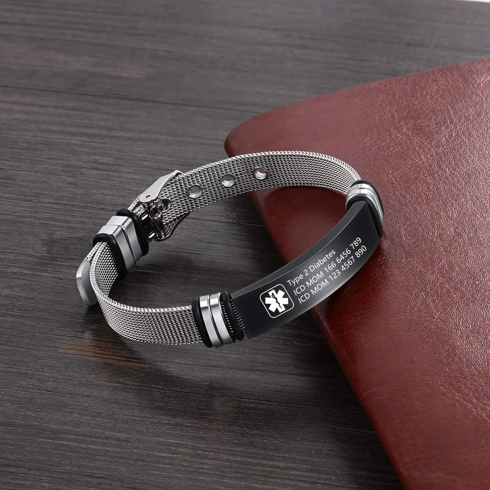 - Free Engraving, ethic Stainless Steel, 7.9-8.7 Inch LanM Medical Alert Bracelets for Men & Women 