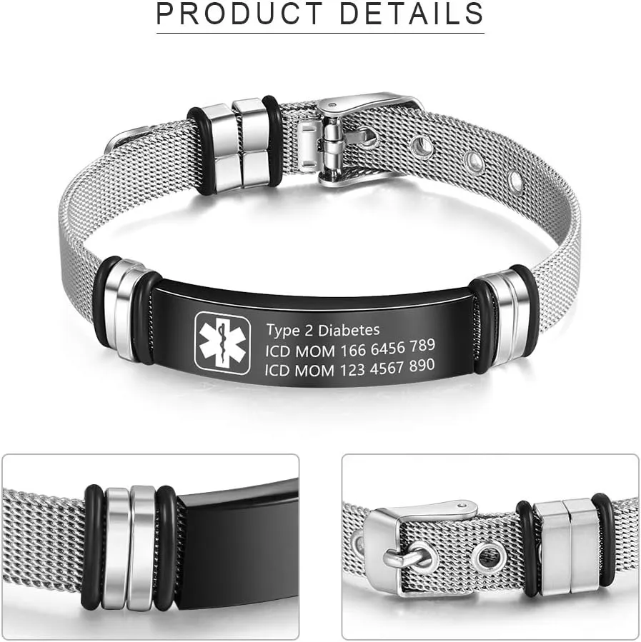 - Free Engraving, ethic Stainless Steel, 7.9-8.7 Inch LanM Medical Alert Bracelets for Men & Women 