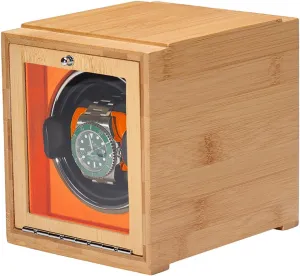 - premiere zinc actress crook premiere synchronize Bamboo Watch Shaker Single Watch Winder Mechanical Watch Automatic Winding Box Dual-Power Household Watch Storage Case with Door Available Battery (Orange) Watch Winders 