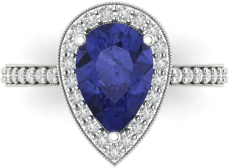 - Promise Ring for Women - Bridal Gift (Size) Clara Pucci 2.36 technical ct Simulated Tanzanite Engagement Ring - Pear Cut With Simulated Diamond Halo Accents in Solid 18K White Gold 