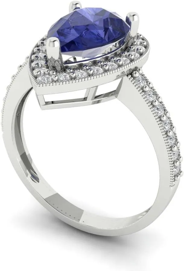 - Promise Ring for Women - Bridal Gift (Size) Clara Pucci 2.36 technical ct Simulated Tanzanite Engagement Ring - Pear Cut With Simulated Diamond Halo Accents in Solid 18K White Gold 