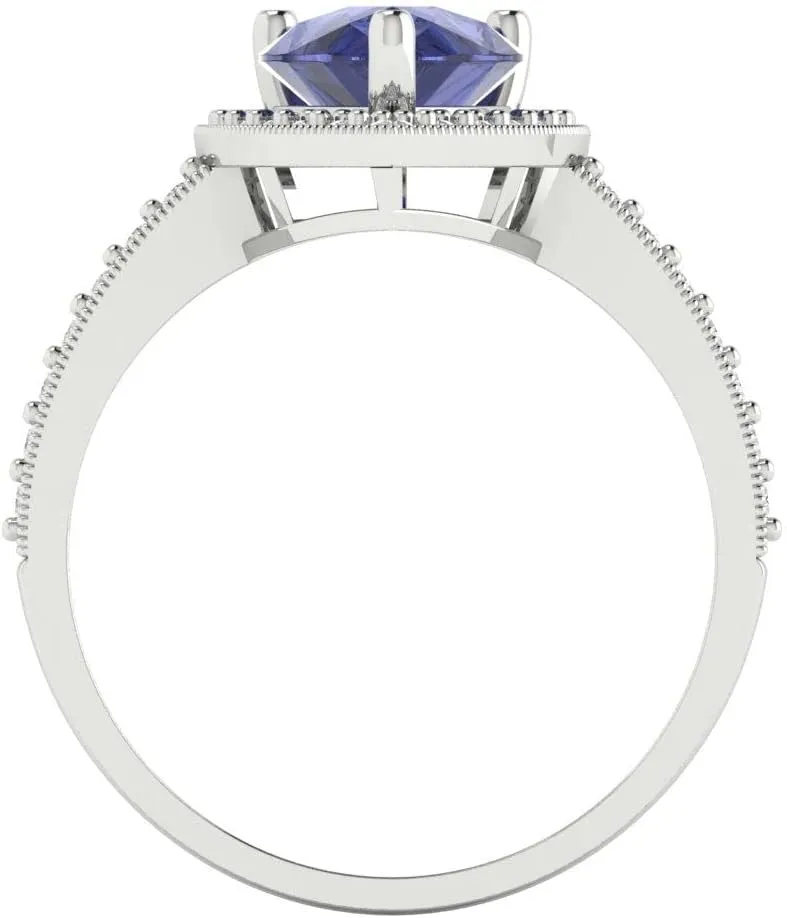 - Promise Ring for Women - Bridal Gift (Size) Clara Pucci 2.36 technical ct Simulated Tanzanite Engagement Ring - Pear Cut With Simulated Diamond Halo Accents in Solid 18K White Gold 