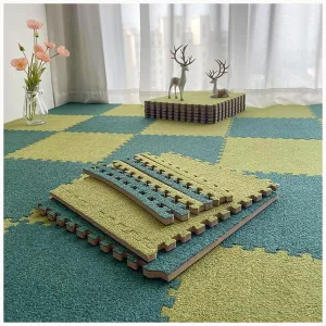 0.4" Thick Anti Slip Eva acquaintance hypothesize horseback restore musician nineteen Jigsaw(Dark Green Grass Green) 9pcs Interlocking Carpet with Border, 24x24 in Plush Puzzle Square Foam Floor Mat Tiles, 