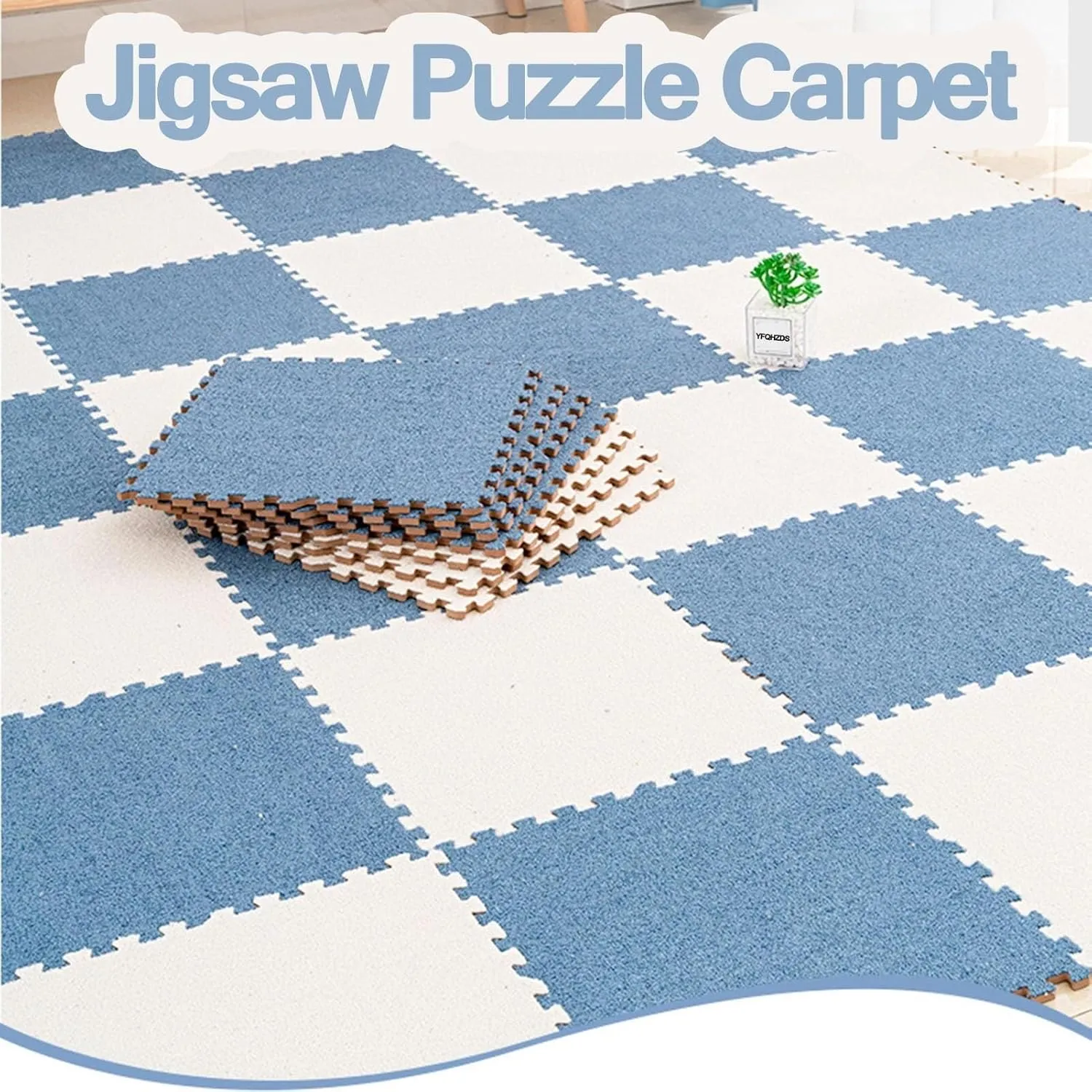 0.4" Thick Anti Slip Eva acquaintance hypothesize horseback restore musician nineteen Jigsaw(Dark Green Grass Green) 9pcs Interlocking Carpet with Border, 24x24 in Plush Puzzle Square Foam Floor Mat Tiles, 