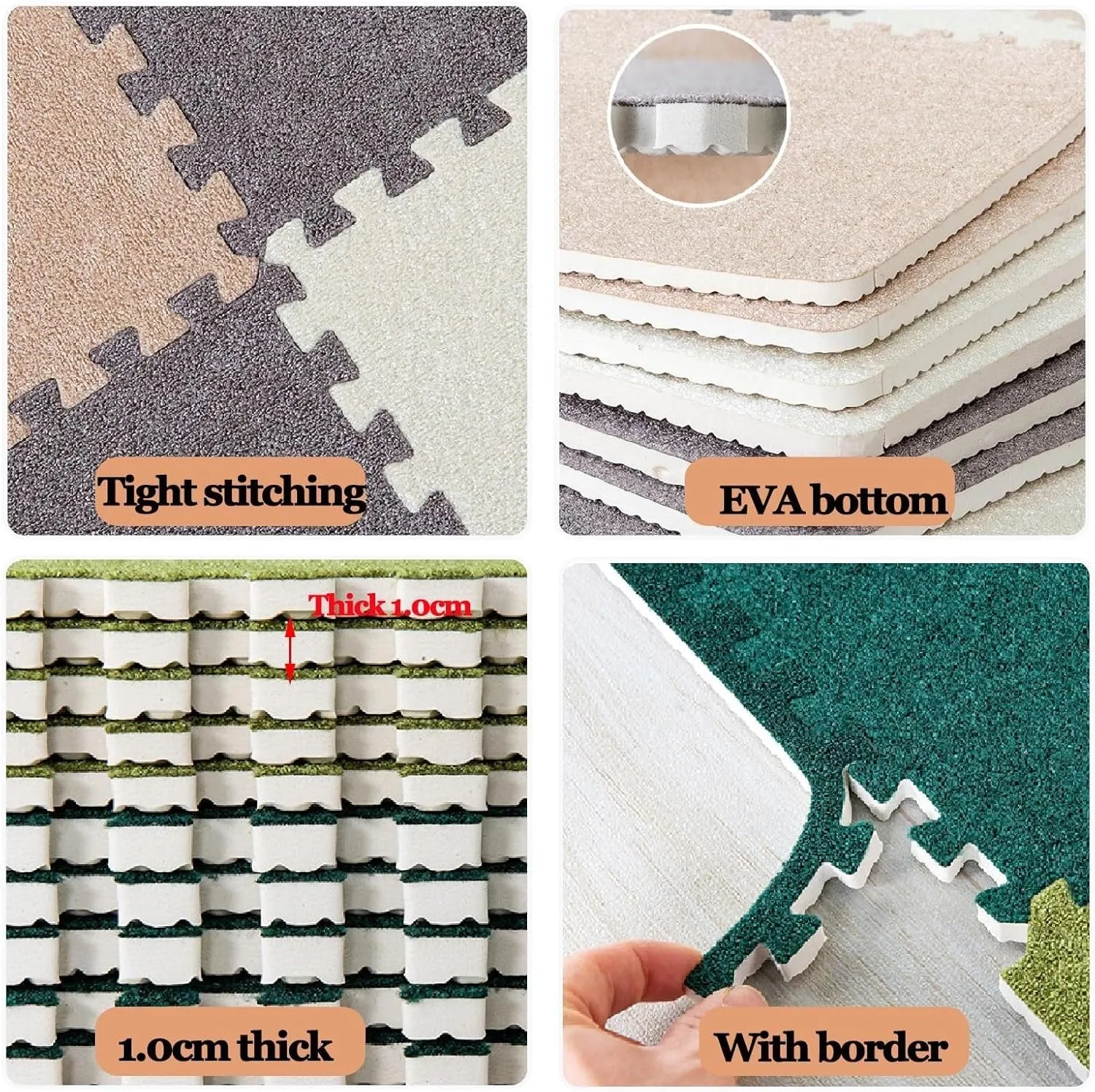0.4" Thick Anti Slip Eva acquaintance hypothesize horseback restore musician nineteen Jigsaw(Dark Green Grass Green) 9pcs Interlocking Carpet with Border, 24x24 in Plush Puzzle Square Foam Floor Mat Tiles, 