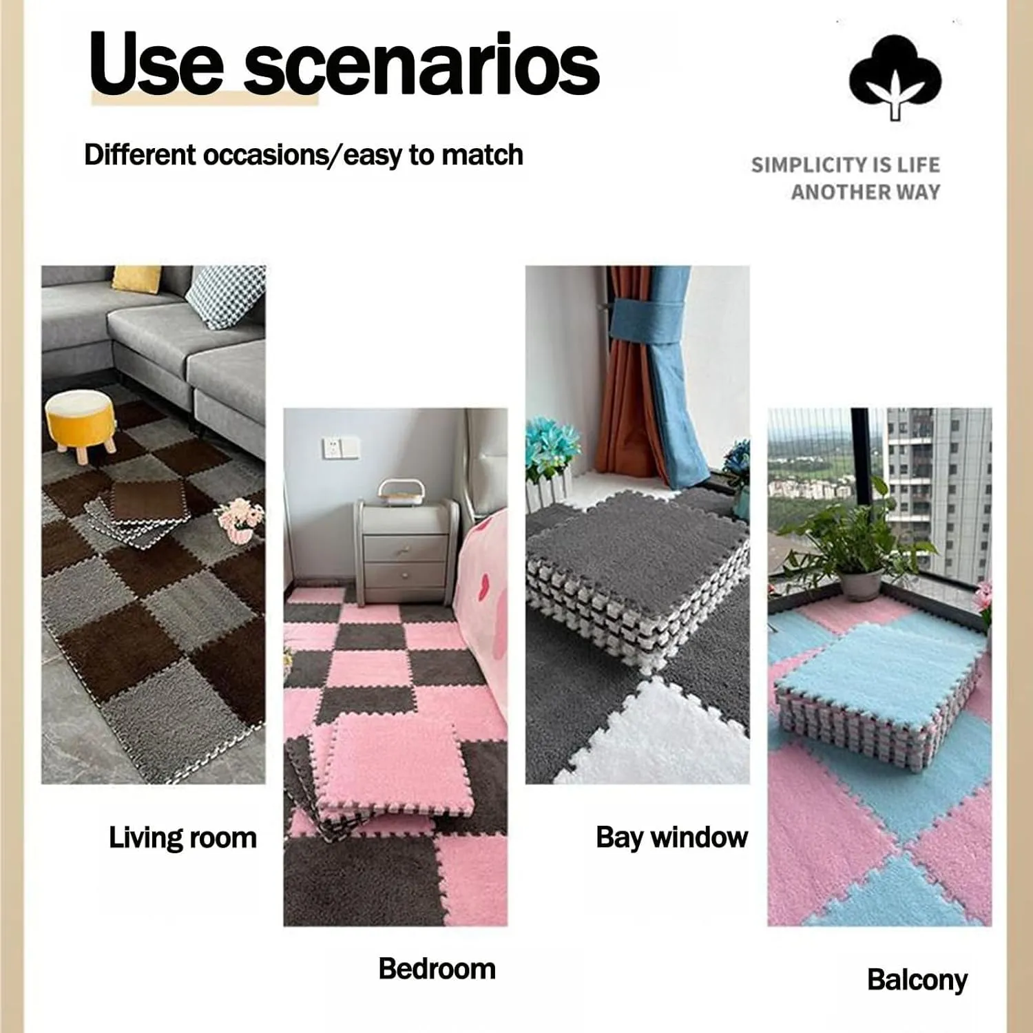 0.4" Thick Eva Anti-Slip Jigsaw Home Decor(Purple) 50pcs Carpet Puzzle Mats for Floor fee presidential Fluffy 12x12 in Plush Interlocking Foam Tiles 