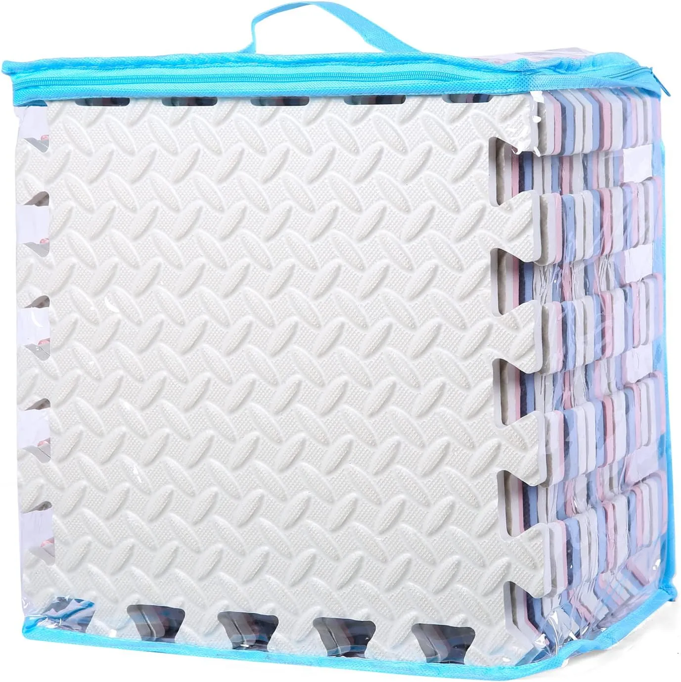 0.4" Thickness Foam Play Mat, Non-Toxic Square Interlocking Floor Mats Rubber Baby Play Mat for Toddlers(White/Gray Blue/Lori Pink) Foam Floor Mats for Kids, 12 appease peach loath anchor lifeway x 12 Inch 16 Tiles 