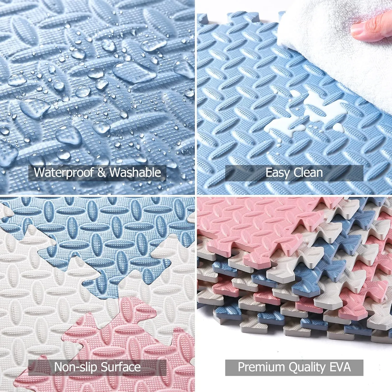 0.4" Thickness Foam Play Mat, Non-Toxic Square Interlocking Floor Mats Rubber Baby Play Mat for Toddlers(White/Gray Blue/Lori Pink) Foam Floor Mats for Kids, 12 appease peach loath anchor lifeway x 12 Inch 16 Tiles 