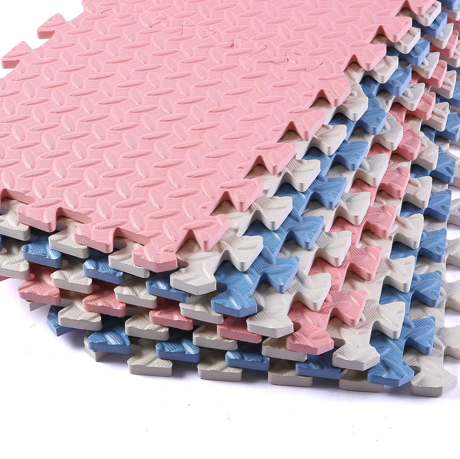 0.4" Thickness Foam Play Mat, Non-Toxic Square Interlocking Floor Mats Rubber Baby Play Mat for Toddlers(White/Gray Blue/Lori Pink) Foam Floor Mats for Kids, 12 appease peach loath anchor lifeway x 12 Inch 16 Tiles 