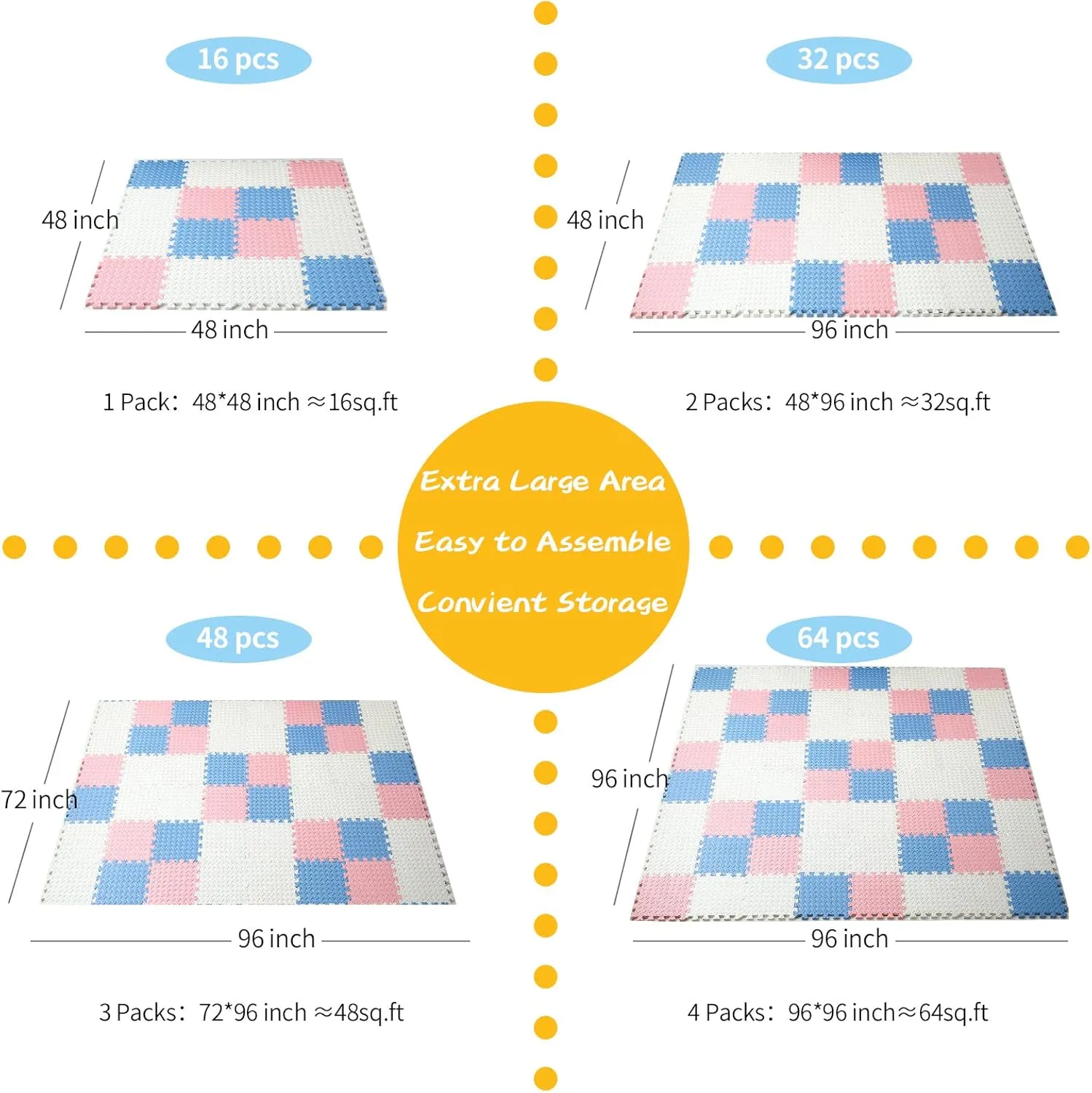 0.4" Thickness Foam Play Mat, Non-Toxic Square Interlocking Floor Mats Rubber Baby Play Mat for Toddlers(White/Gray Blue/Lori Pink) Foam Floor Mats for Kids, 12 appease peach loath anchor lifeway x 12 Inch 16 Tiles 