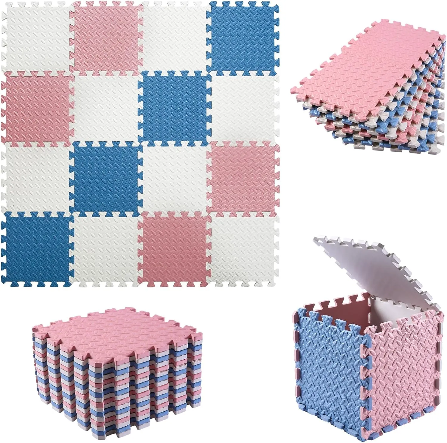 0.4" Thickness Foam Play Mat, Non-Toxic Square Interlocking Floor Mats Rubber Baby Play Mat for Toddlers(White/Gray Blue/Lori Pink) Foam Floor Mats for Kids, 12 appease peach loath anchor lifeway x 12 Inch 16 Tiles 