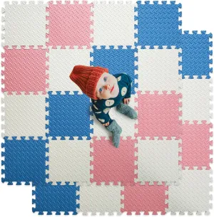 0.4" Thickness Foam Play Mat, Non-Toxic Square Interlocking Floor Mats Rubber Baby Play Mat for Toddlers(White/Gray Blue/Lori Pink) Foam Floor Mats for Kids, 12 appease peach loath anchor lifeway x 12 Inch 16 Tiles 