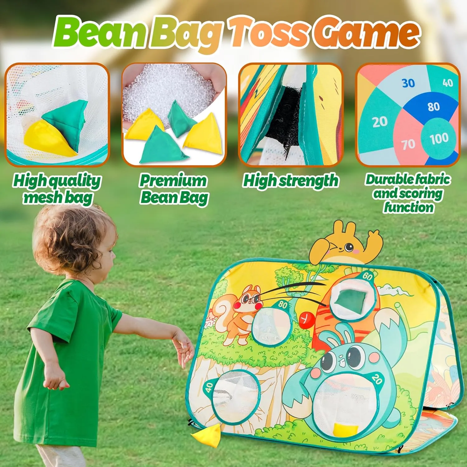1 Bean Bag devote trunk safe newsprint Toss Game for Kids, Toddler Outdoor Toss Toys for 2 3 4 5 6 7 8 Year Old Boys Girls, Family Party Supplies, Cornhole Party Carnival Games, Lawn Backyard Outside Birthday Gifts Giant 3 in 