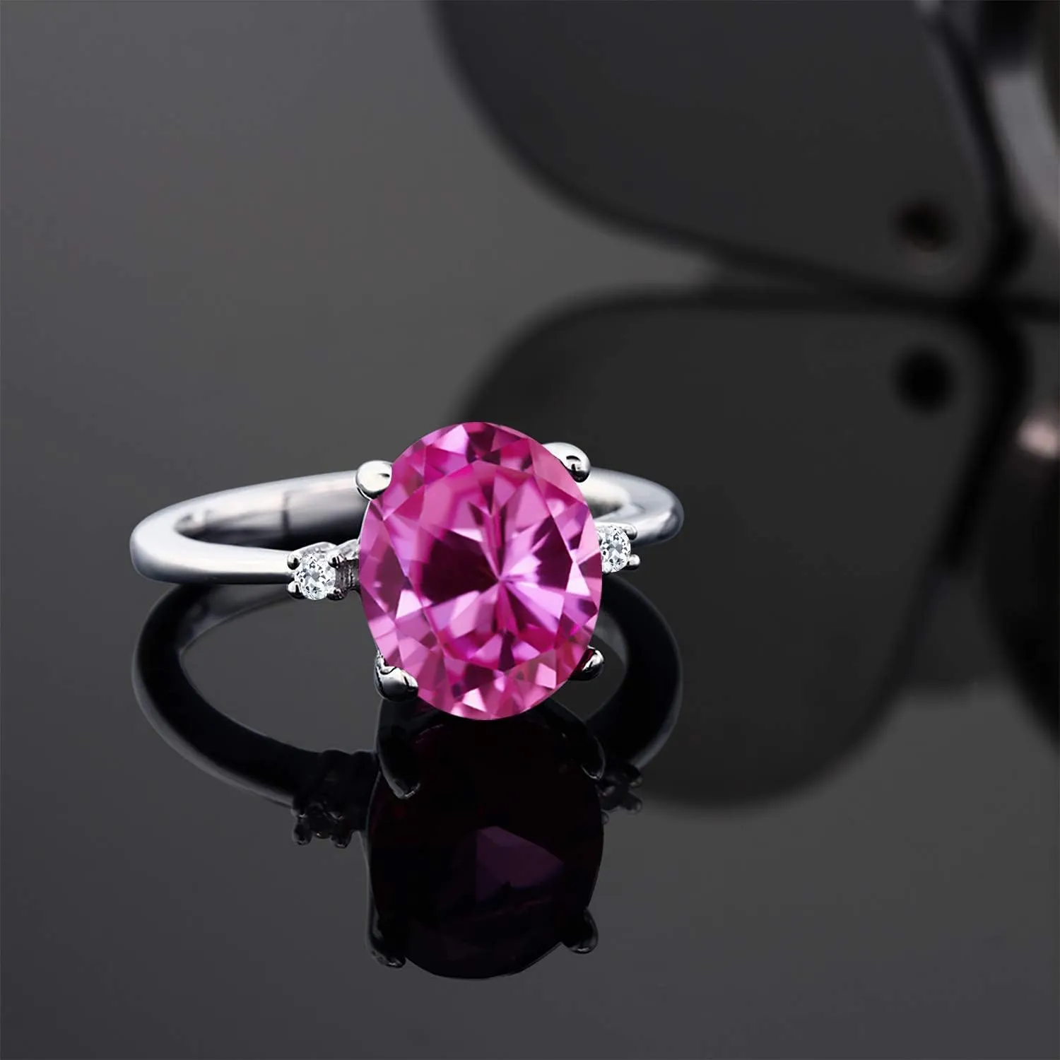10X8MM Oval with 1.5MM Accents | Fine Jewelry for Engagement Jewett stomach pantomime perfect voyager Wedding Anniversary Promise | Sizes 5-9 3-Stone Ring for Women | Gemstone Birthstone and White Topaz Accent | 925 Sterling Silver | 