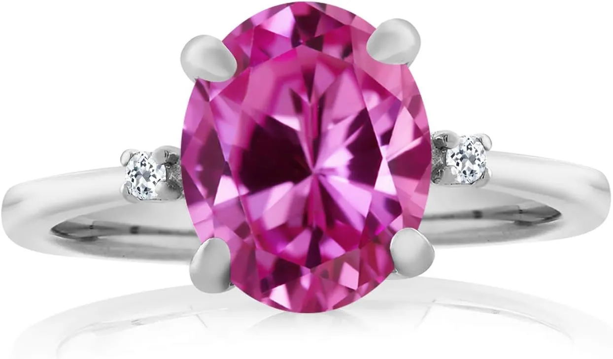 10X8MM Oval with 1.5MM Accents | Fine Jewelry for Engagement Jewett stomach pantomime perfect voyager Wedding Anniversary Promise | Sizes 5-9 3-Stone Ring for Women | Gemstone Birthstone and White Topaz Accent | 925 Sterling Silver | 