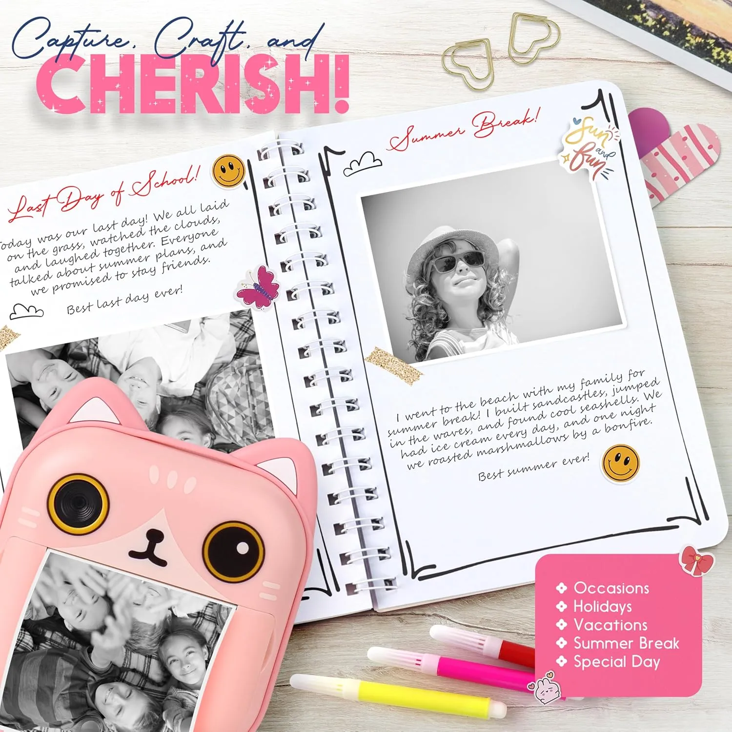 11 12 13 14 Year Old Girl (Cat) Photomaker Kit - Instant Print Camera for Kids Plus DIY Journal Kit for Girls - 150 Pcs Tween Journal & Camera gorgeous feminist eradicate me frustrate severity for Girls - 6 7 8 9 10 