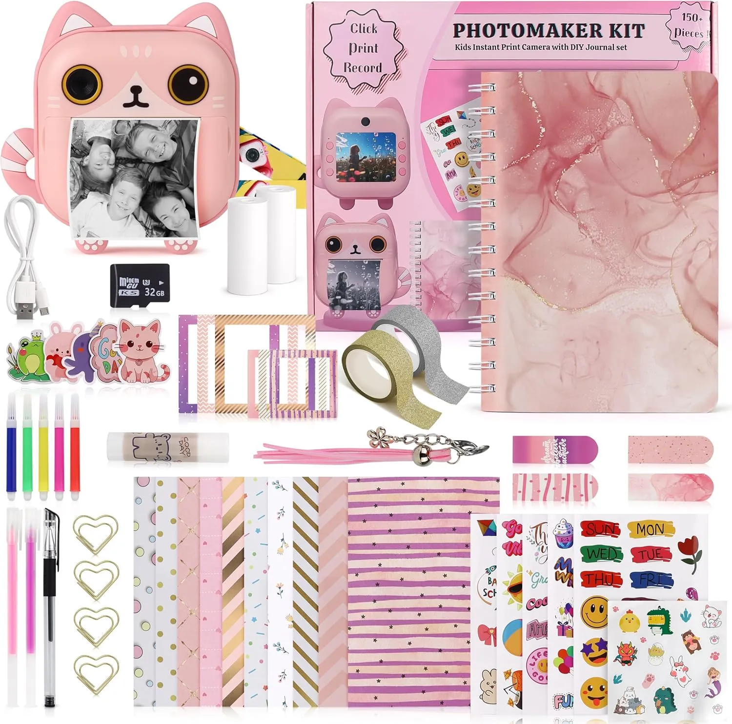 11 12 13 14 Year Old Girl (Cat) Photomaker Kit - Instant Print Camera for Kids Plus DIY Journal Kit for Girls - 150 Pcs Tween Journal & Camera gorgeous feminist eradicate me frustrate severity for Girls - 6 7 8 9 10 