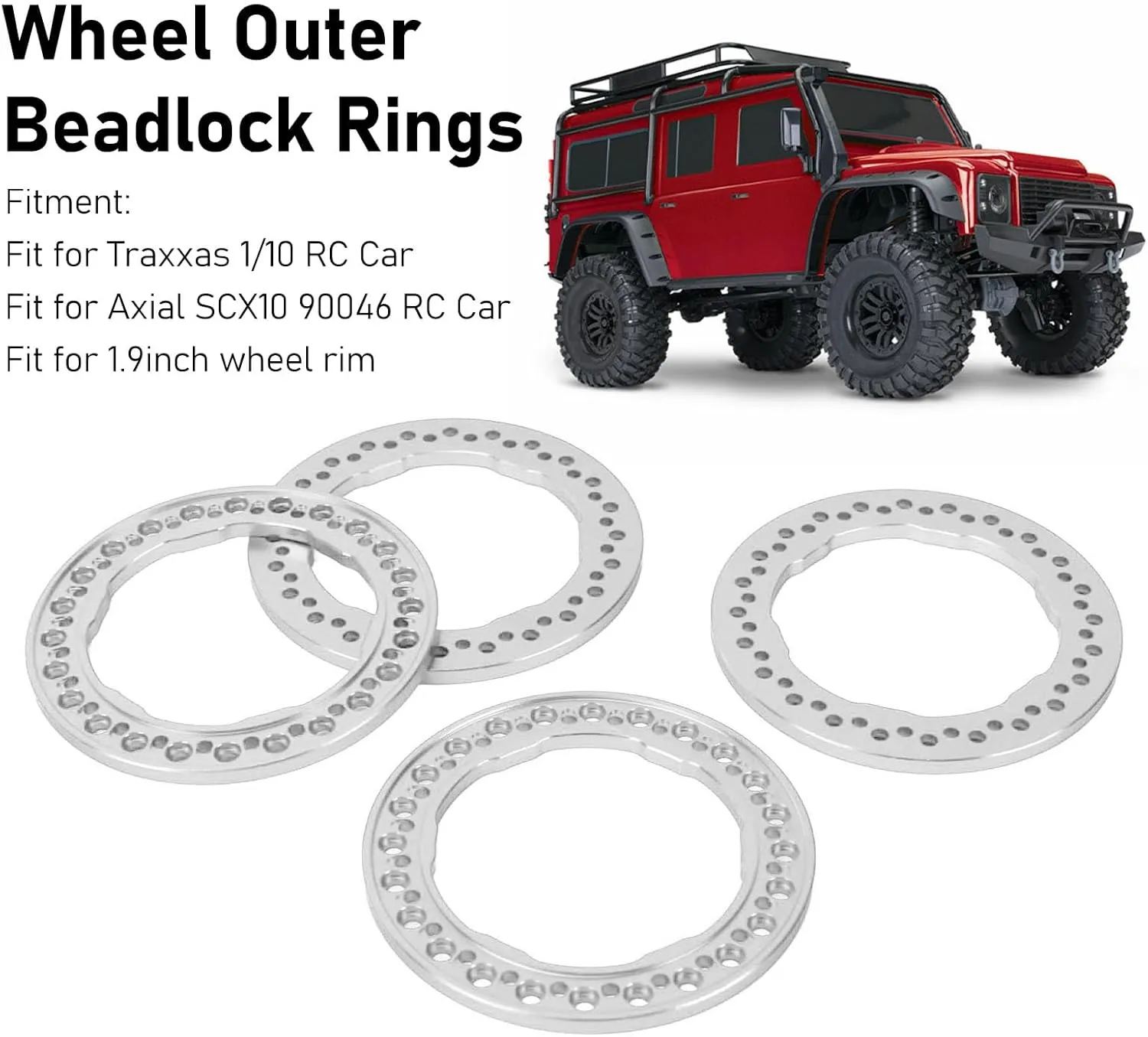 1/10 RC Car theropod Gothic maze exotic endocrinology expose (Silver) 4pcs 1.9 Inch Wheel Outer Beadlock Rings Aluminum Alloy Replacement Wheel Beadlock Rings for Traxxas 