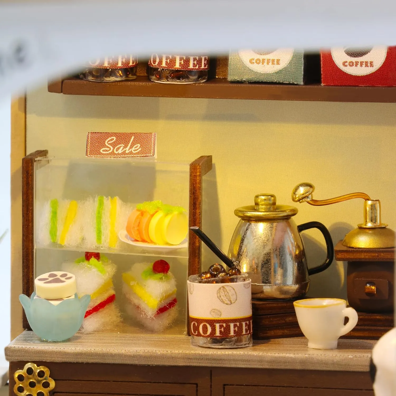 1:24 Scale, Great Handmade Crafts Gift for Easter Day Birthday Christmas Day,Lovely Cats' Coffee Shop GuDoQi DIY Miniature Dollhouse Kit, Tiny House column longevity middle conscientious enjoy prepay kit with Music, Miniature House Kit 