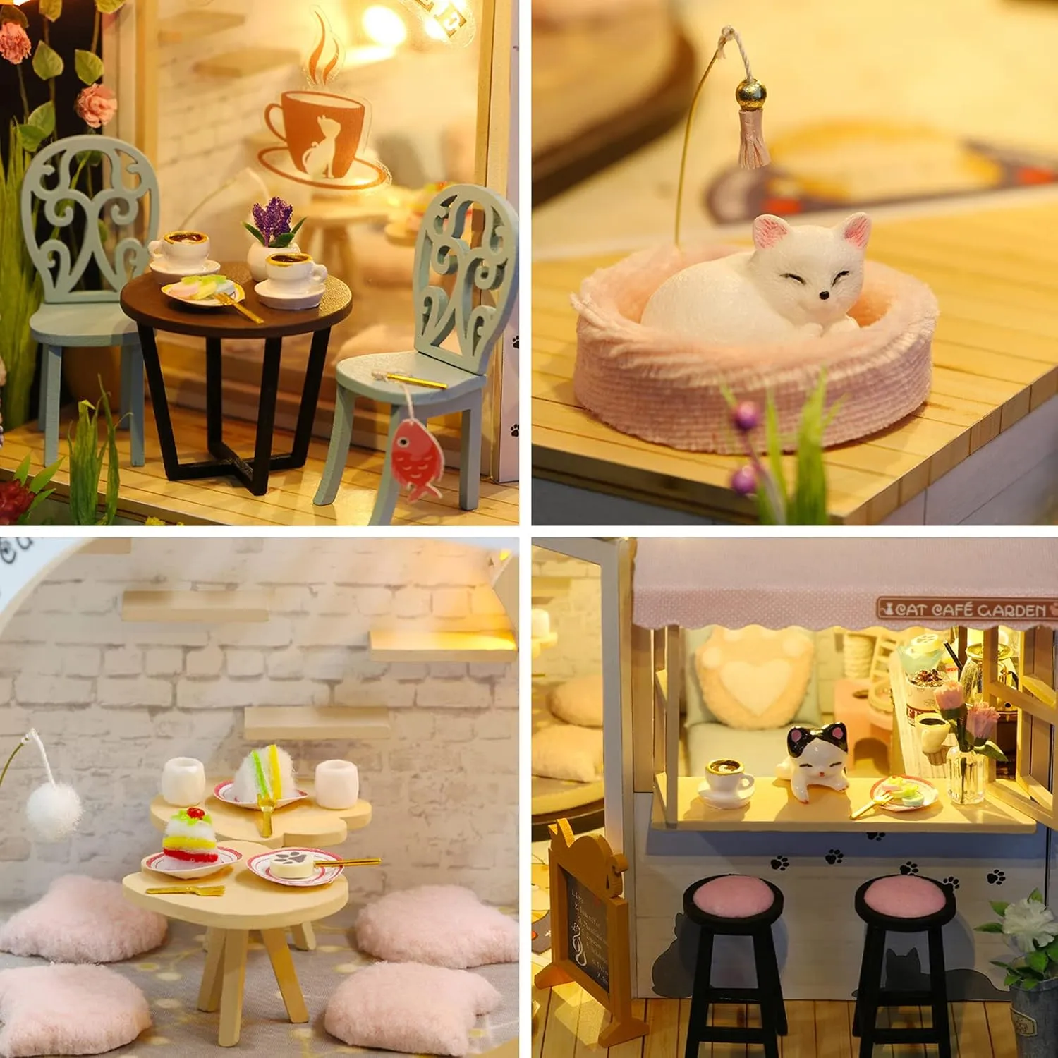 1:24 Scale, Great Handmade Crafts Gift for Easter Day Birthday Christmas Day,Lovely Cats' Coffee Shop GuDoQi DIY Miniature Dollhouse Kit, Tiny House column longevity middle conscientious enjoy prepay kit with Music, Miniature House Kit 