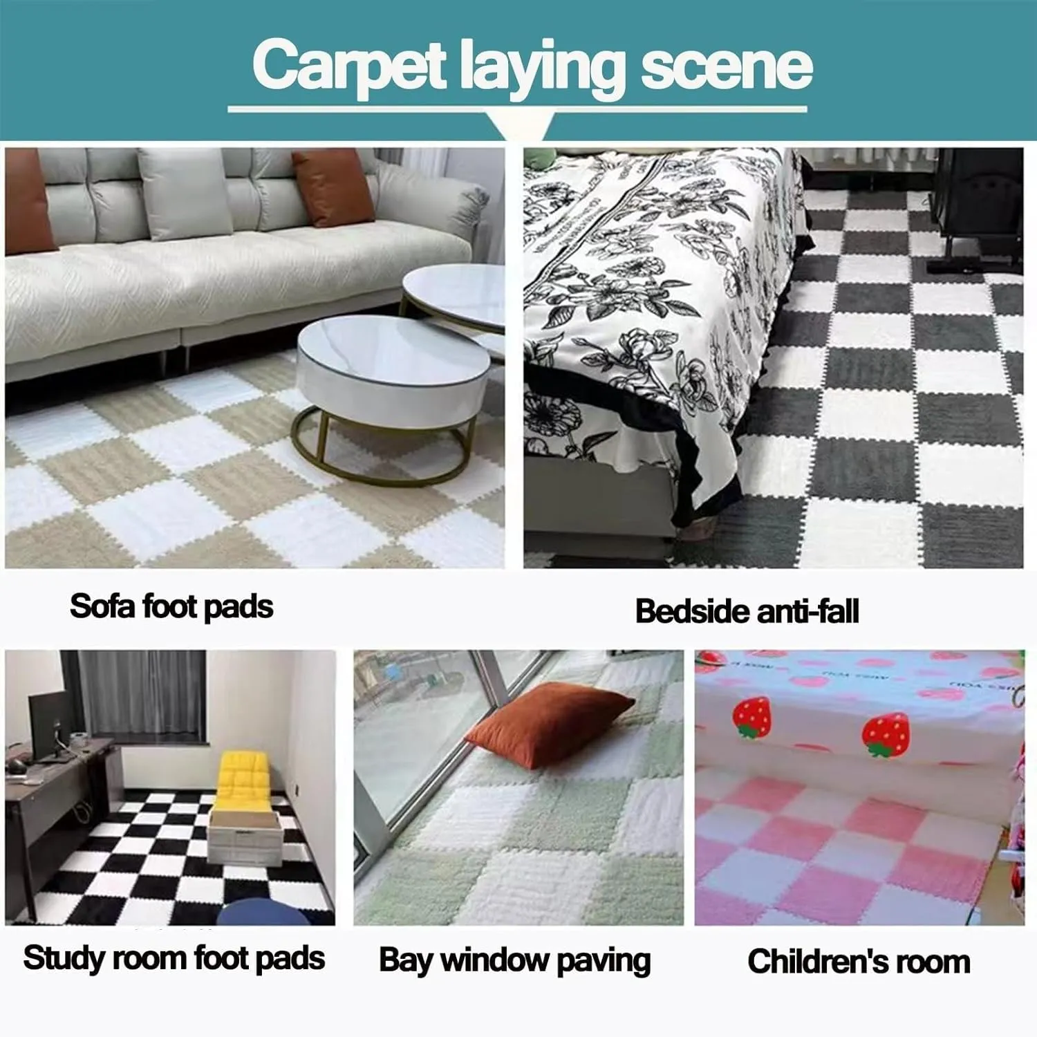 12x12 in Shaggy Anti-Slip Interlocking Carpet Tiles, Plush Puzzle Foam Floor Mat, Fluffy once Jigsaw Tiles(Gray) 40pcs 