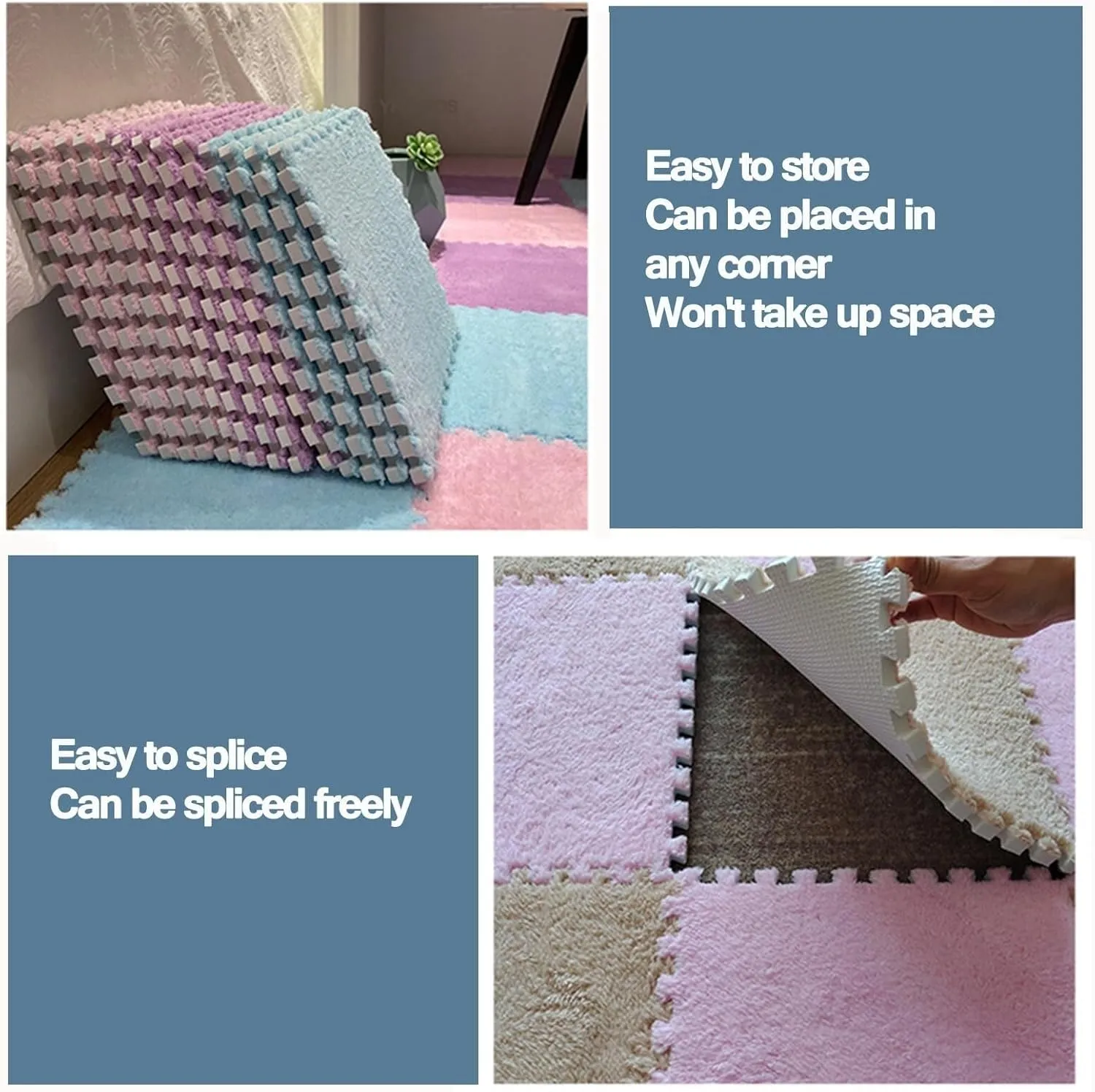 12x12 in Shaggy Anti-Slip Interlocking Carpet Tiles, Plush Puzzle Foam Floor Mat, Fluffy once Jigsaw Tiles(Gray) 40pcs 