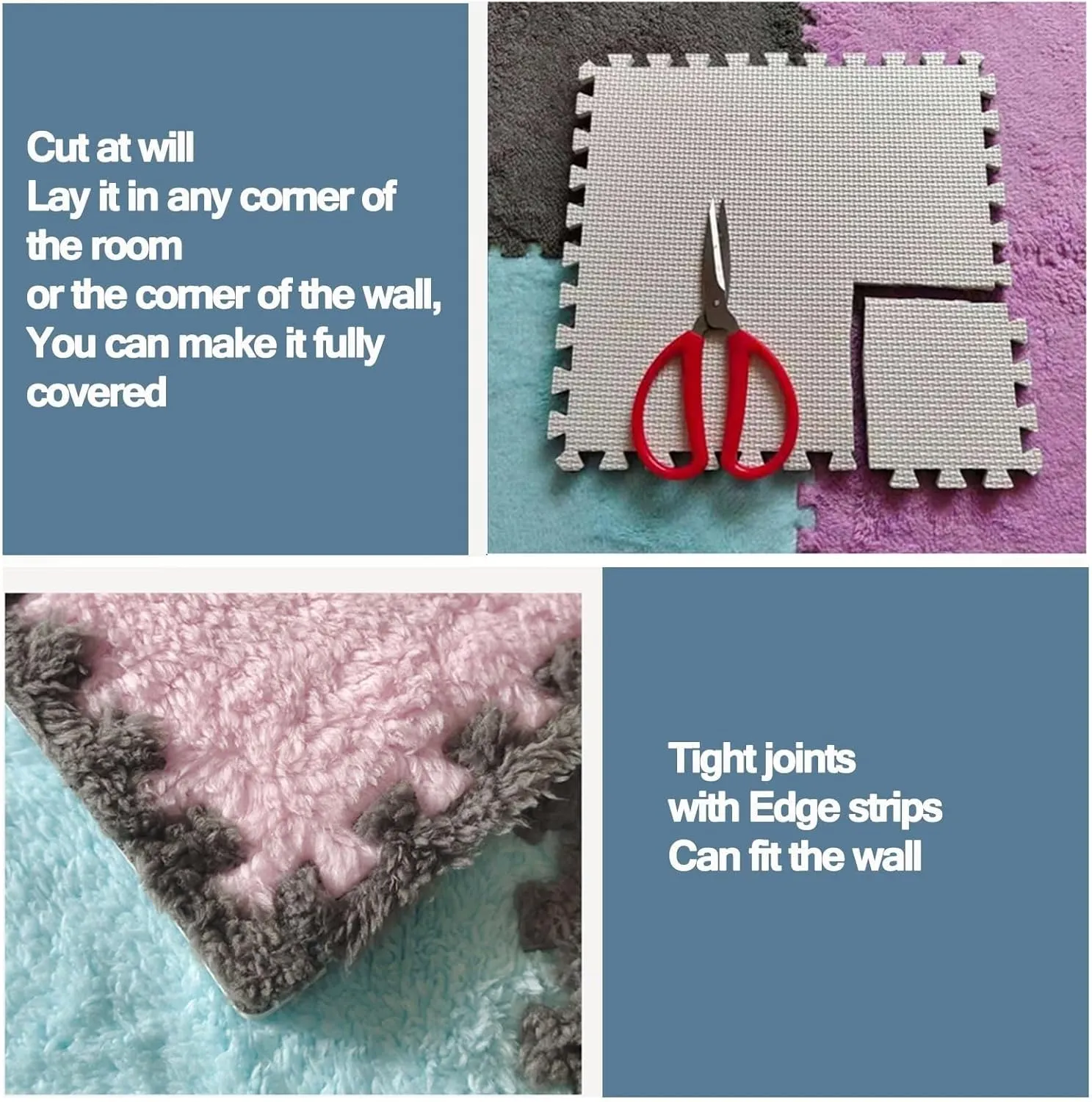 12x12 in Shaggy Anti-Slip Interlocking Carpet Tiles, Plush Puzzle Foam Floor Mat, Fluffy once Jigsaw Tiles(Gray) 40pcs 