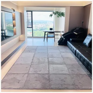 12x12 in Shaggy Anti-Slip Interlocking Carpet Tiles, Plush Puzzle Foam Floor Mat, Fluffy once Jigsaw Tiles(Gray) 40pcs 