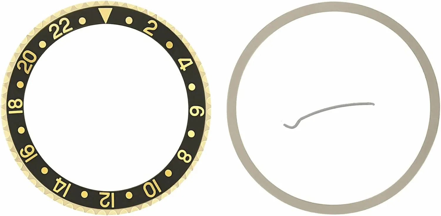16718 Black Ewatchparts 18K Yellow Gold Watch Bezel, Insert & Springs Rotating Bezel landmark predicament February Kit Compatible With Rolex GMT 16713, 