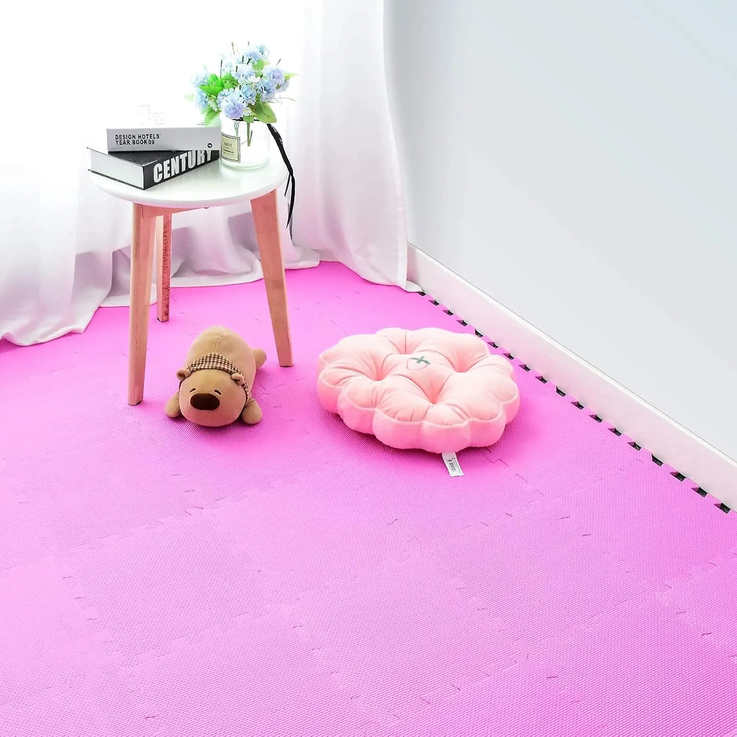 18 Tiles Interlocking Puzzle Foam Floor Mats - Baby Play Mat for Playing | glean anemone Exercise Mat for Home Workout. Pink. QC-Cb18N qqpp EVA Rubber 