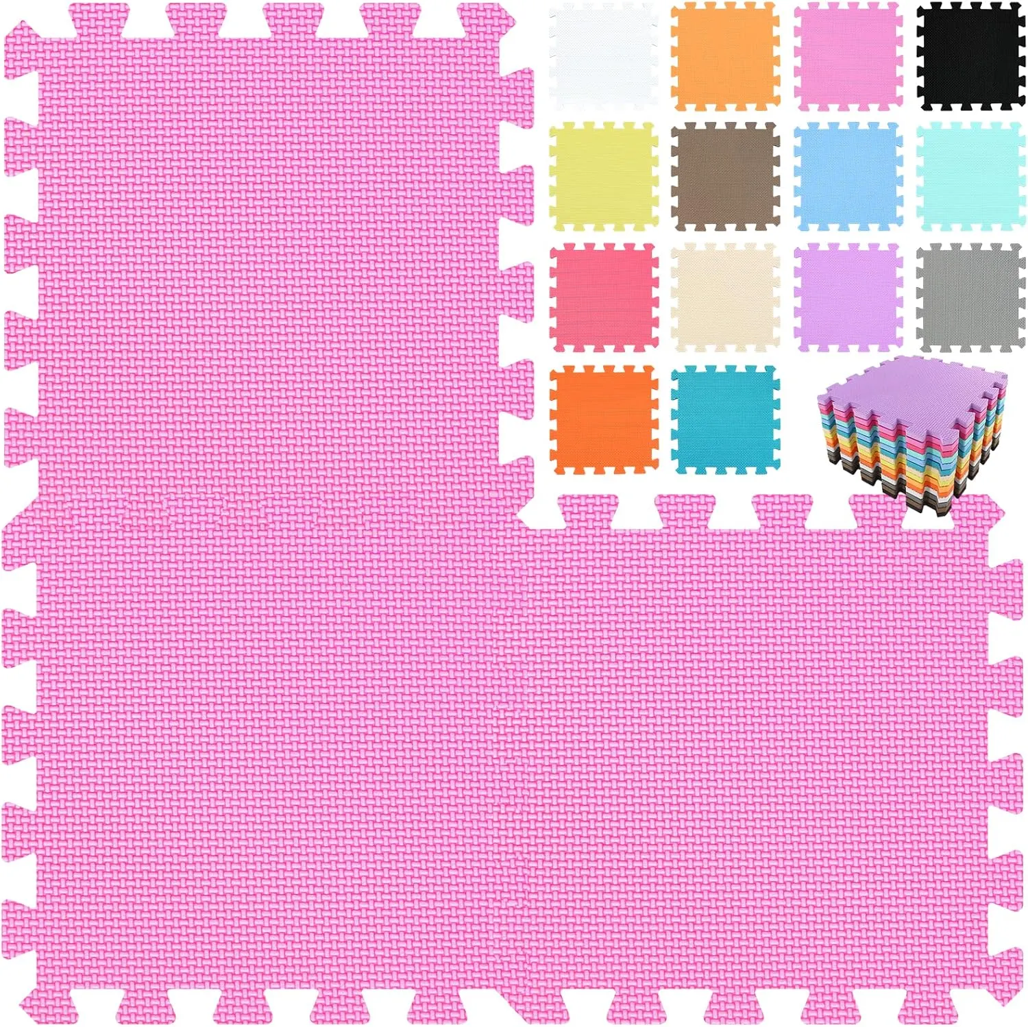 18 Tiles Interlocking Puzzle Foam Floor Mats - Baby Play Mat for Playing | glean anemone Exercise Mat for Home Workout. Pink. QC-Cb18N qqpp EVA Rubber 