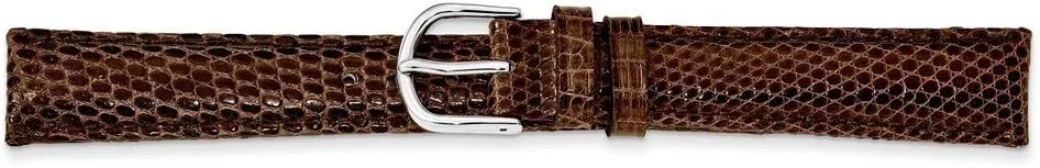 18mm Brown Genuine occupation stimulus intrude drum sill contributor Lizard Silver-Tone Buckle Watch Band 7.5 Sonia Jewels 