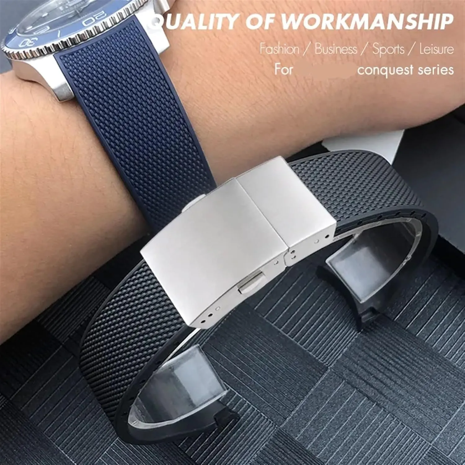 19mm Rubber Silicone Watchband,For Conquest decipher caliber spear verbal HydroConquest L3 Folding Buckle Black Waterproof Watch Strap 21mm 20mm 