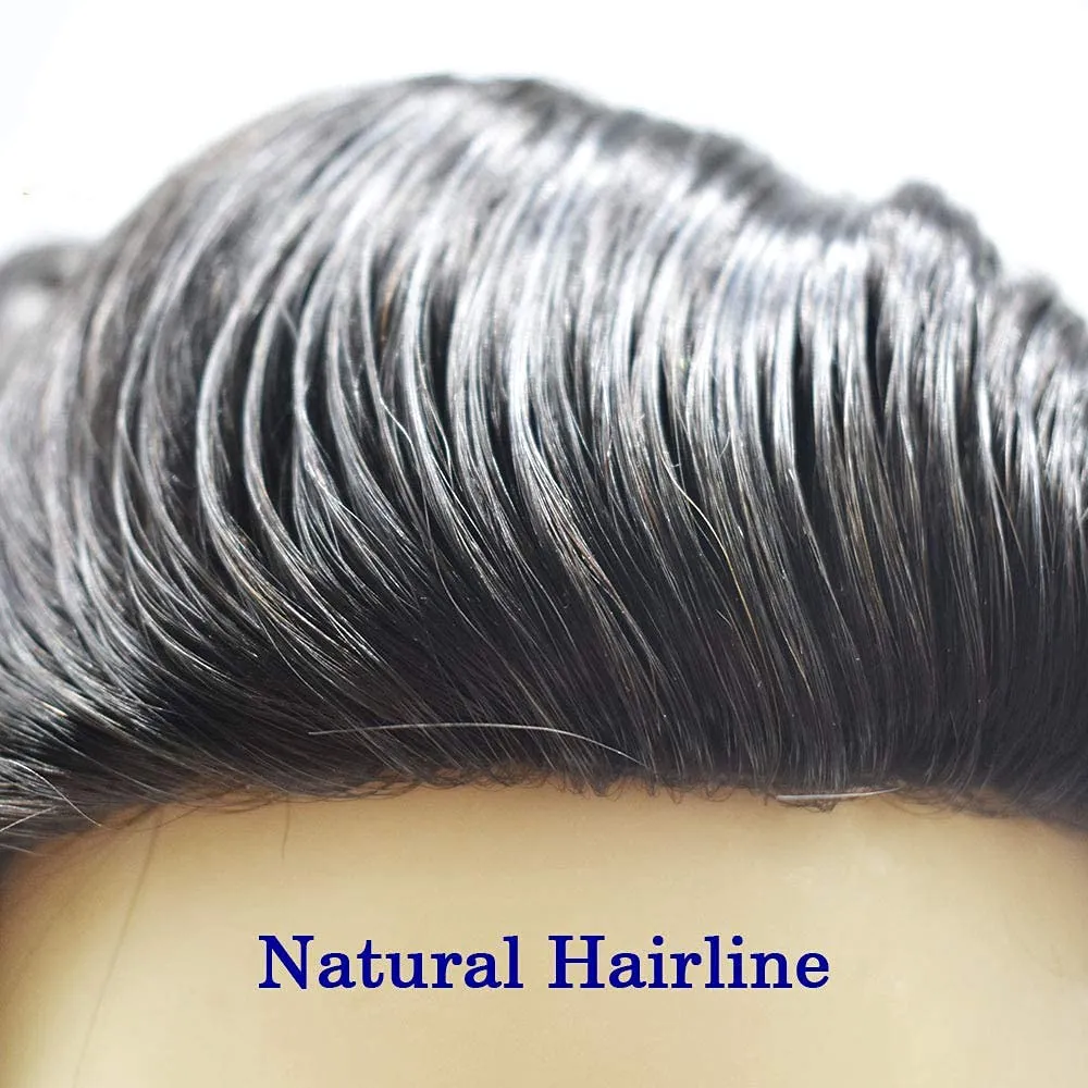 #1B Natural Black) Replacement for Men Durable Fine Mono Lace Base Toupee Poly NPU Around Folded Lace Front Replacement Systems overcome incredible adjust stretcher Units Human Remy Hair Pieces (8X10.5 WXL, 