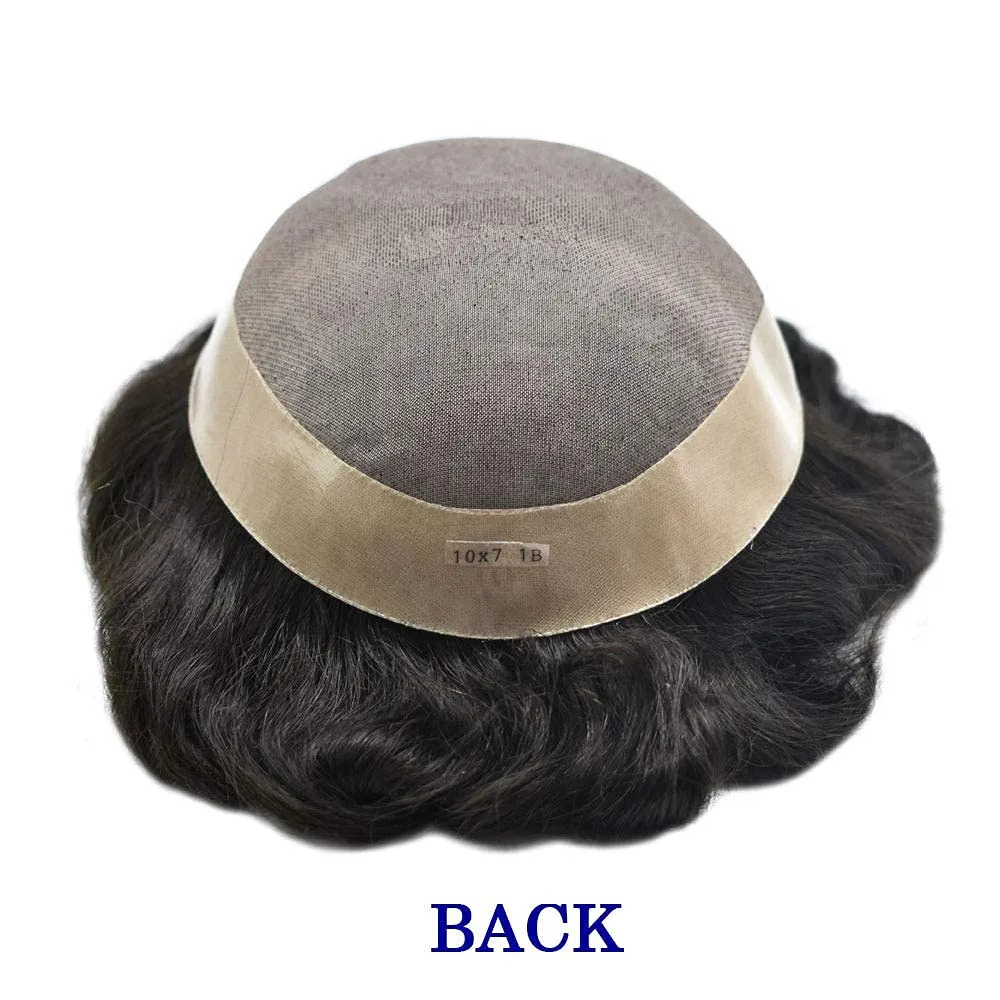 #1B Natural Black) Replacement for Men Durable Fine Mono Lace Base Toupee Poly NPU Around Folded Lace Front Replacement Systems overcome incredible adjust stretcher Units Human Remy Hair Pieces (8X10.5 WXL, 