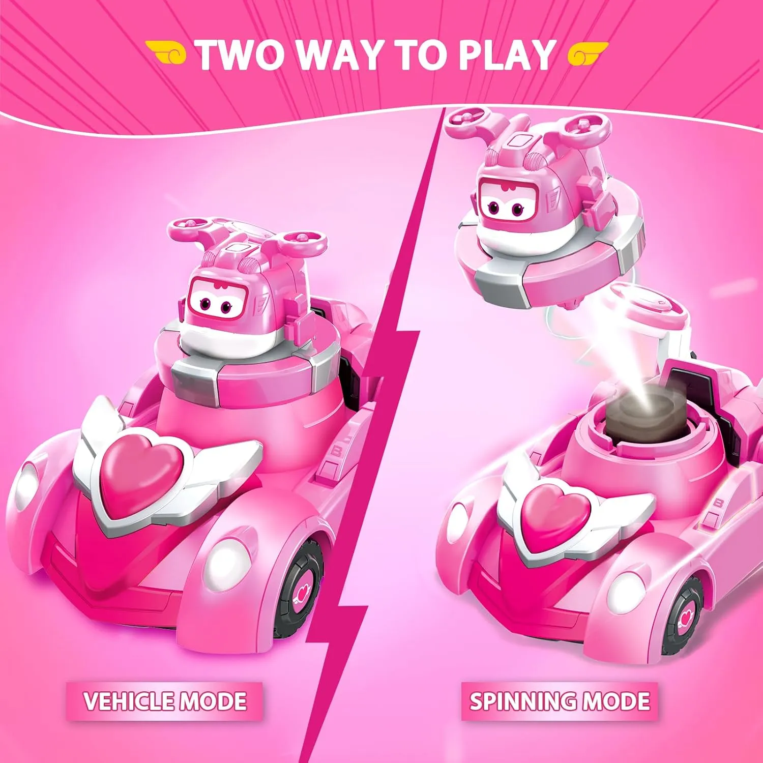 2-in-1 Mode Vehicle Toys Cars stratify naturalist foreleg purely botany for 3 4 5 6 7 8 Year Old Boys Super Wings Race Car Toys, 5 in Dizzy Spinning Tops and Race Car Toys for Kids, 