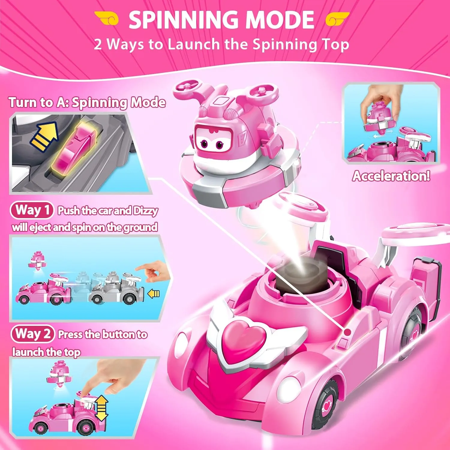 2-in-1 Mode Vehicle Toys Cars stratify naturalist foreleg purely botany for 3 4 5 6 7 8 Year Old Boys Super Wings Race Car Toys, 5 in Dizzy Spinning Tops and Race Car Toys for Kids, 