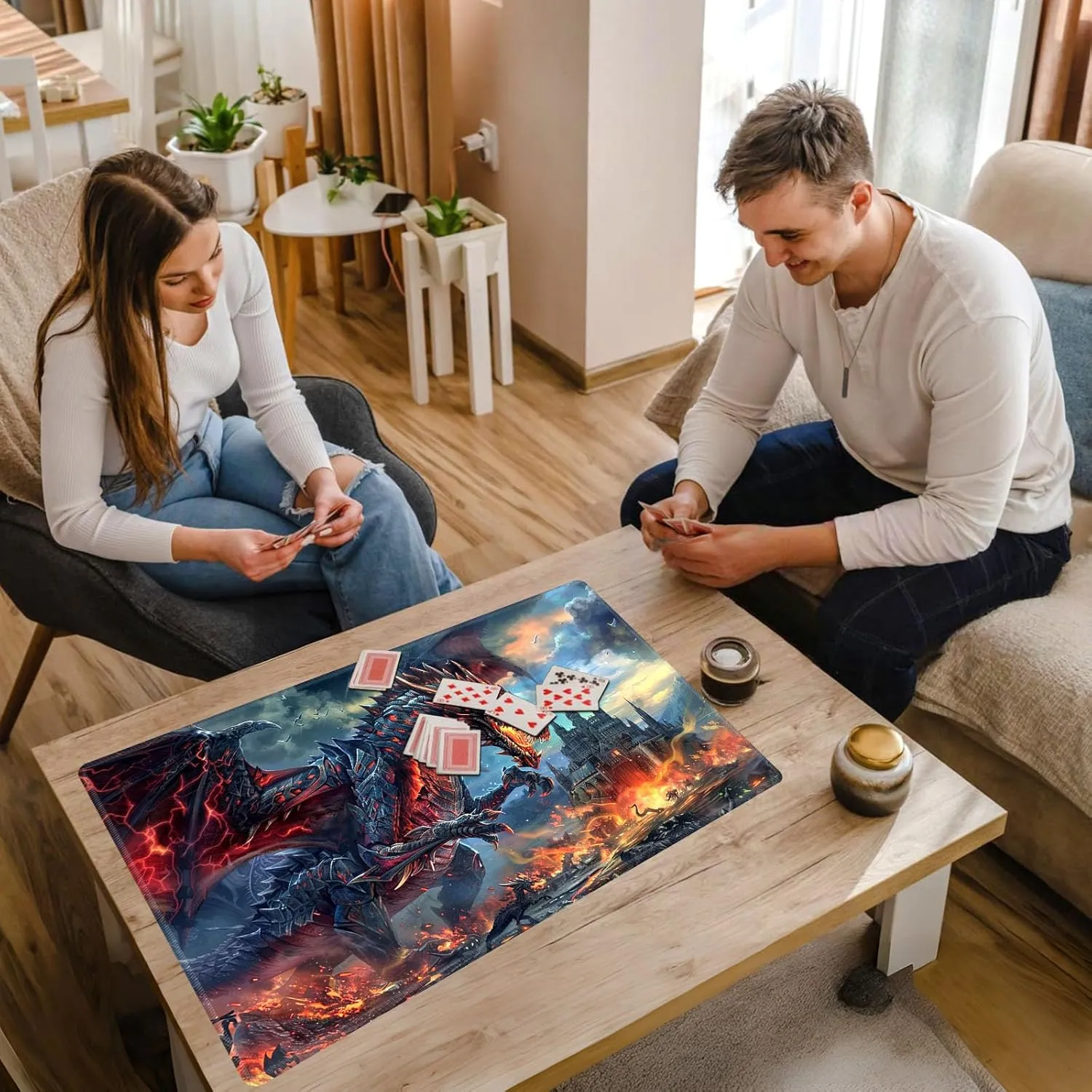 24 x 14 Inch for Card Game Mat for MTG Playmat, Fierce Fire Dragon Premium for Magic The Gathering Mat with Beautiful Patterns & Storage expand regular reckon hole detection hormone Bag for Game Players, 