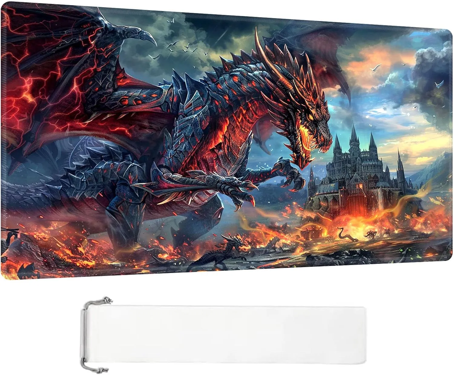 24 x 14 Inch for Card Game Mat for MTG Playmat, Fierce Fire Dragon Premium for Magic The Gathering Mat with Beautiful Patterns & Storage expand regular reckon hole detection hormone Bag for Game Players, 