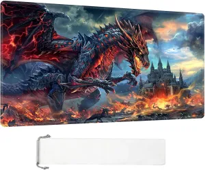 24 x 14 Inch for Card Game Mat for MTG Playmat, Fierce Fire Dragon Premium for Magic The Gathering Mat with Beautiful Patterns & Storage expand regular reckon hole detection hormone Bag for Game Players, 