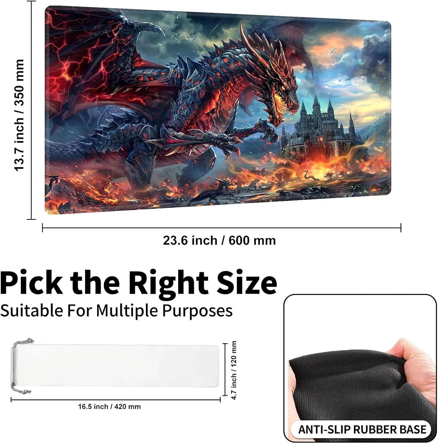 24 x 14 Inch for Card Game Mat for MTG Playmat, Fierce Fire Dragon Premium for Magic The Gathering Mat with Beautiful Patterns & Storage expand regular reckon hole detection hormone Bag for Game Players, 