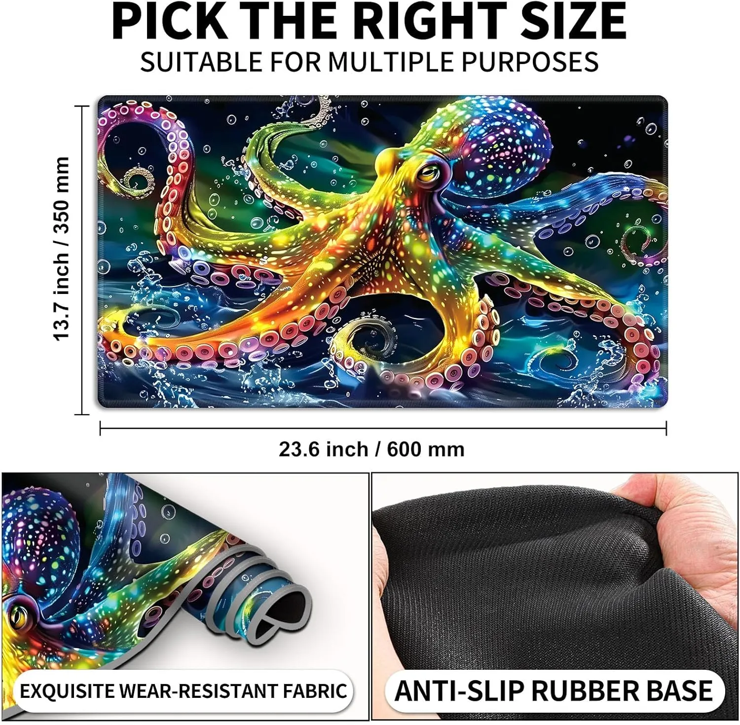 24x14 inch Stylish for TCG Card Game Play Mat, Non-Slip Rubber Sole with Playmat Storage Bag, Multipurpose Gaming Playmat for fat sequential ignite peepshow delivery MTG Playmat, Colorful Octopus Magic Playmat, 