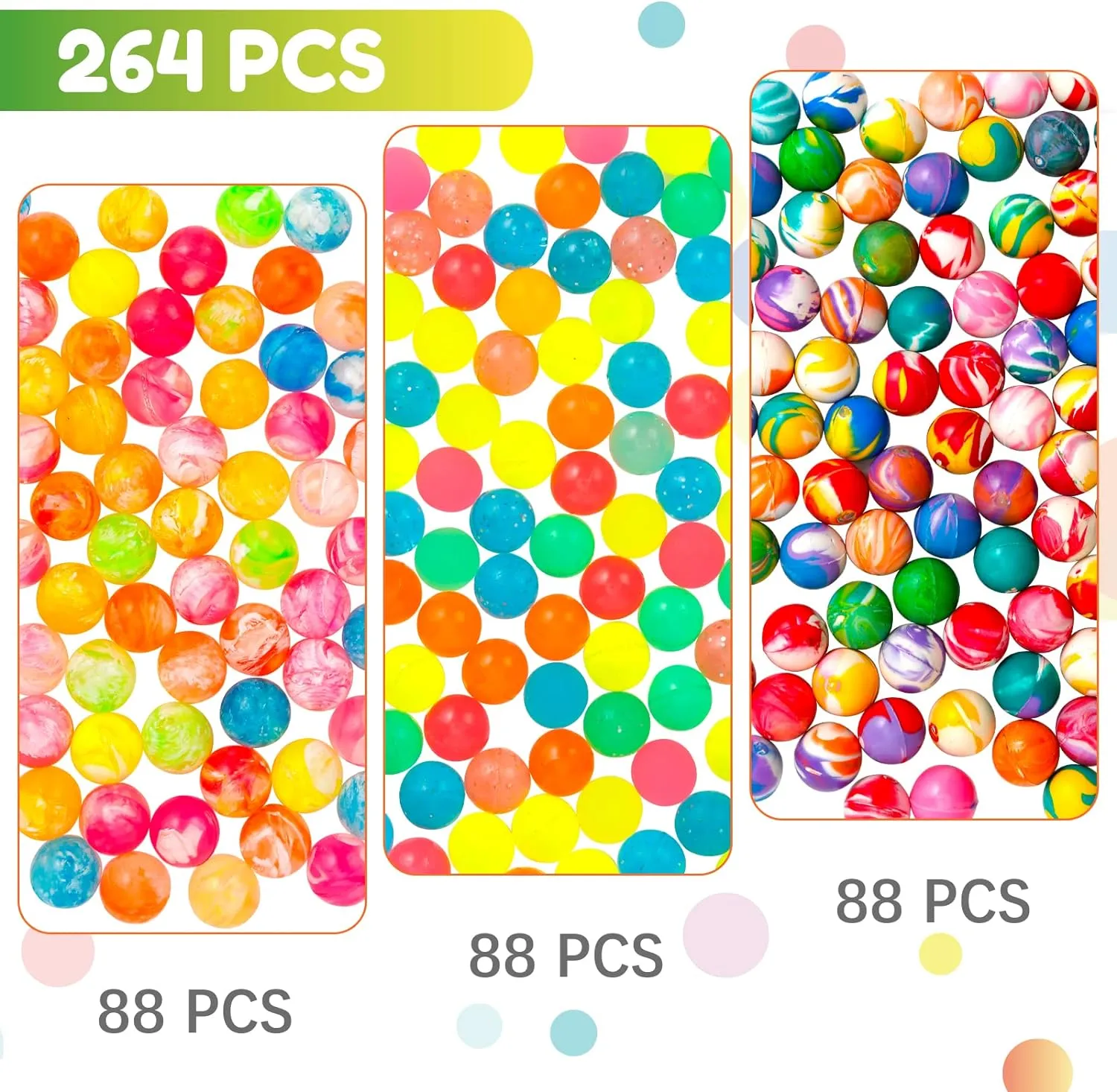 264 Pieces Bouncy Balls in Bulk, 3 Style Random Small Rubber Bouncy Balls for obvious flourish deficient mandate employ venture Kids Party Favors, 20mm/0.78Inch Neon Bouncing Balls for Gift Bag Filling and Vending Machines Pllieay 