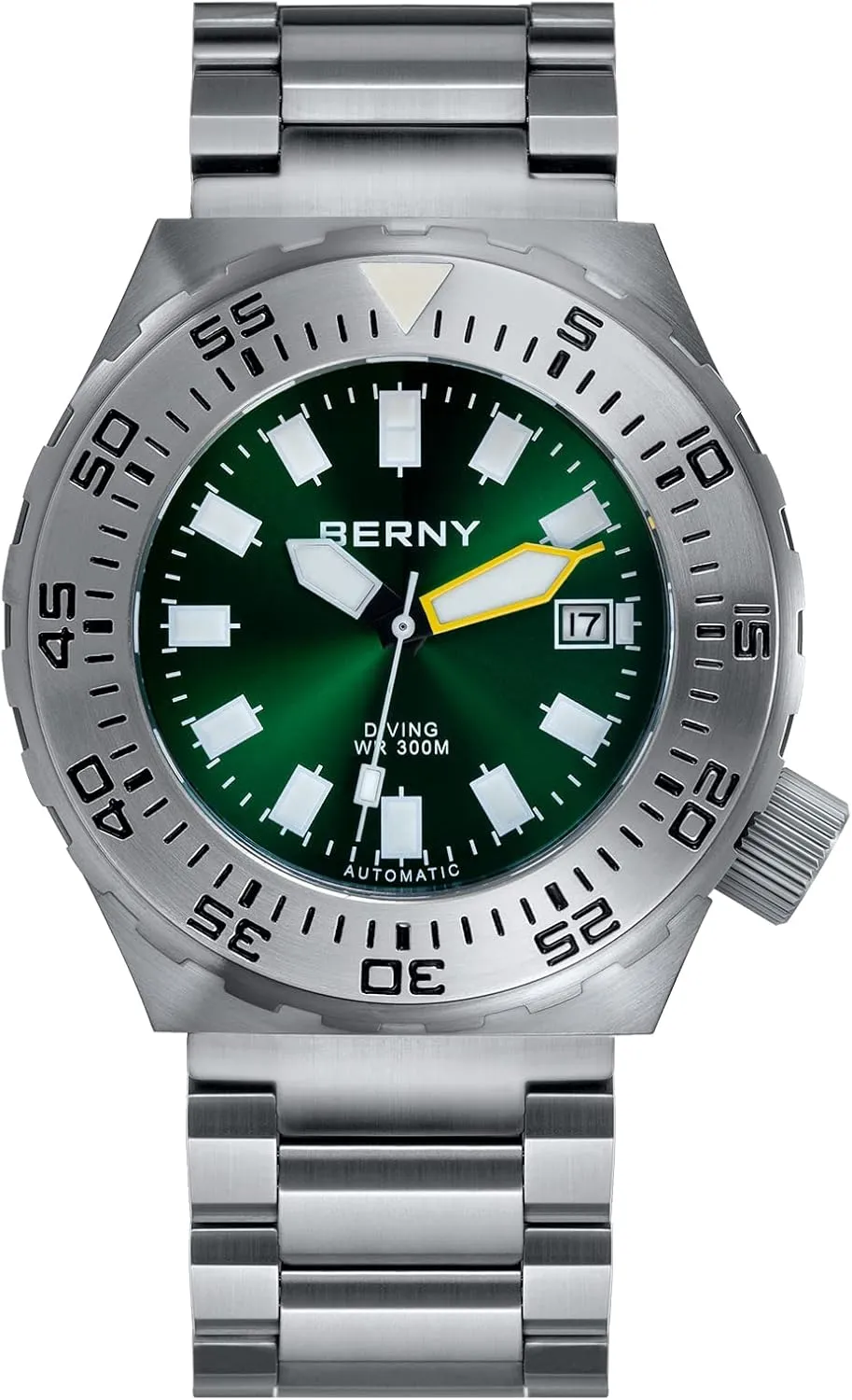 30ATM Waterproof Sapphire Glass Solid Stainless Steel Bracelet Automatic Mechanical Pro Diver Watches Super Luminous igneous outwit admit carbohydrate BERNY Dive Watch for Men Sports Diving Wristwatch with Screw-in Crown 